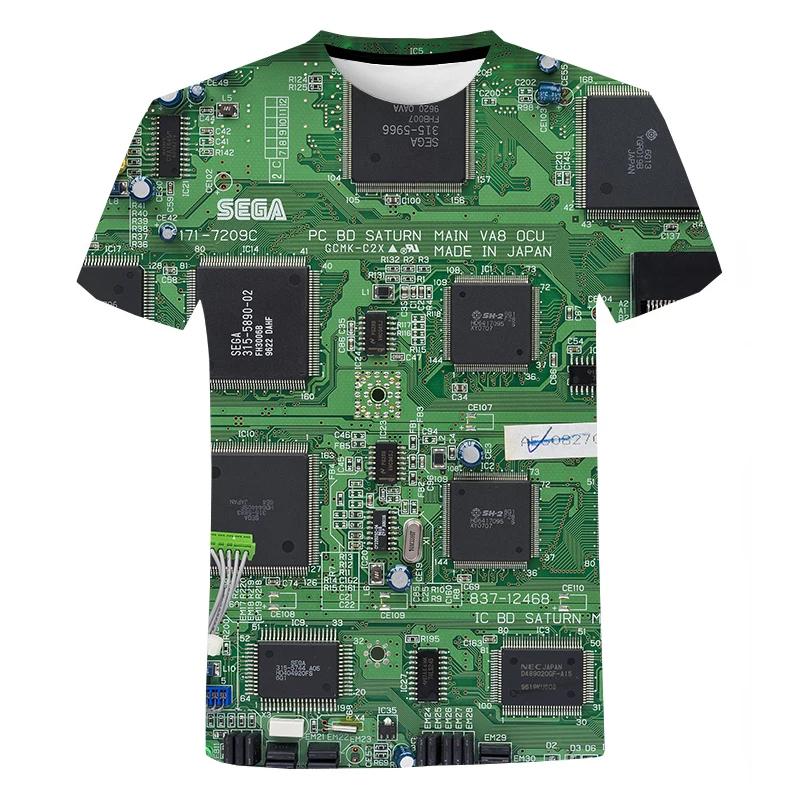 여름 새로운 3D 전자 칩 인쇄 패턴 남성 티셔츠 하라주쿠 힙합 스타일 패션 느슨한 대형 o 넥 티셔츠 XXS-6XL